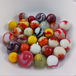 Vintage 20th Century Mixed Glass & Stone Marble Collection in Red